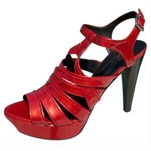 Donald Pliner Red Metallic Patent Leather New Strappy Platform Shoe NIB $395